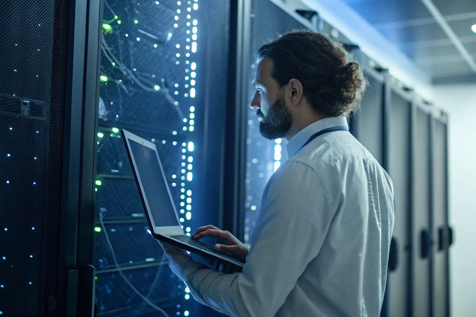 IT professional maps storage devices on a digital interface.