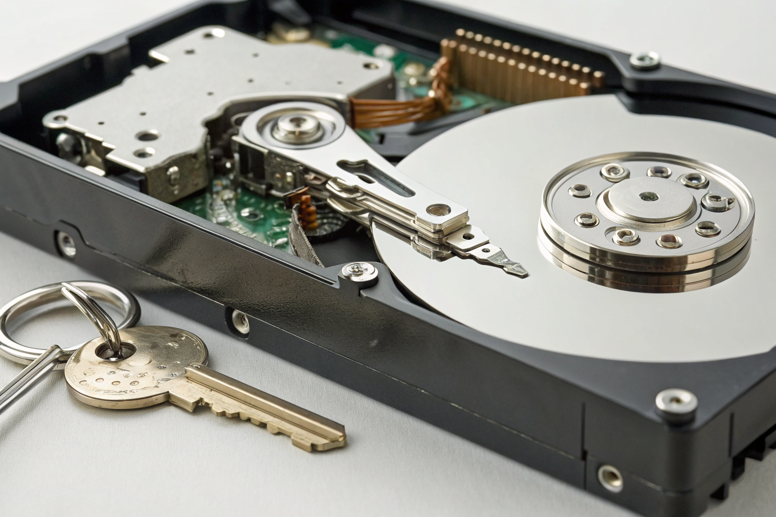 Illustration of self-encrypting drive with encryption keys.