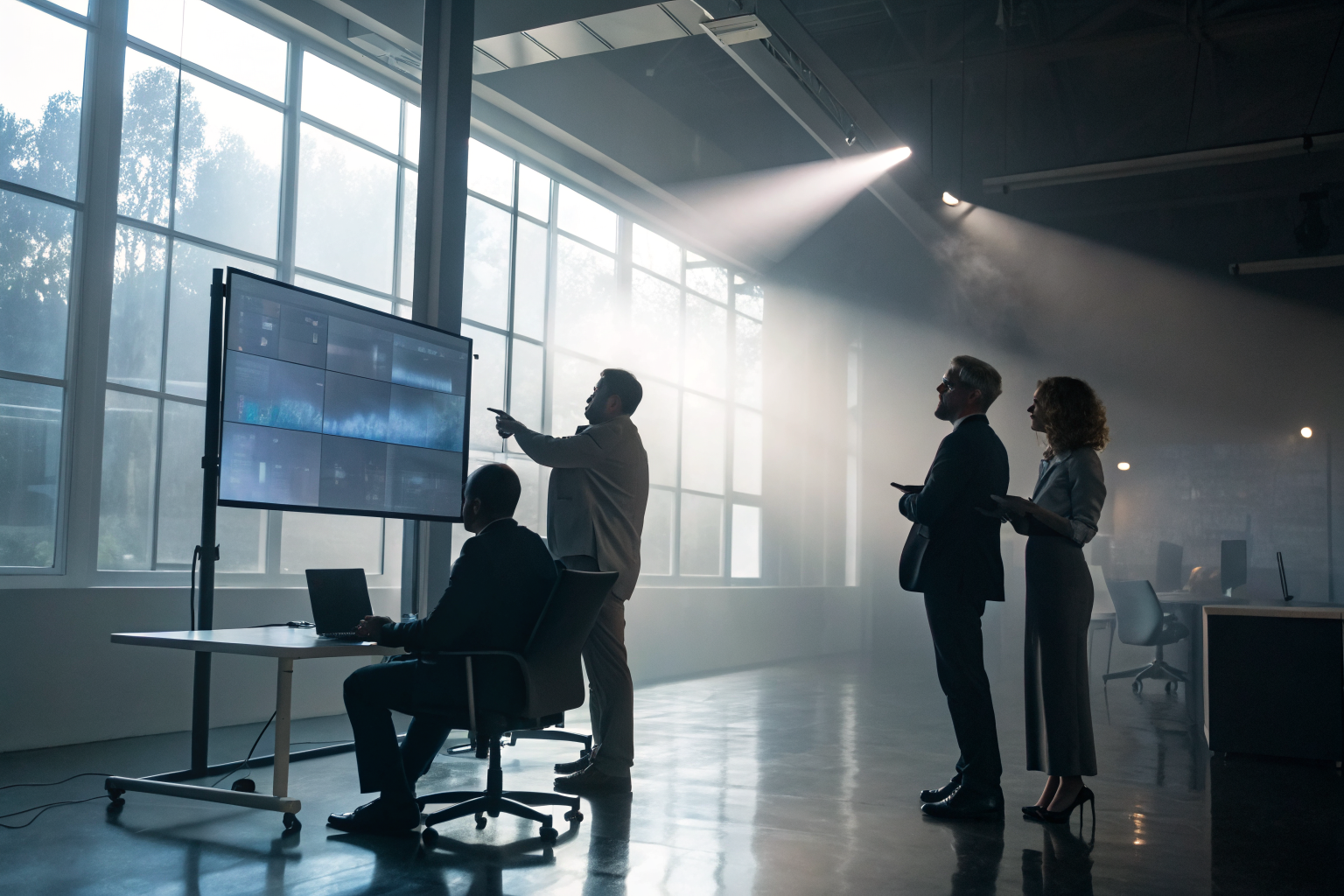 Professionals analyzing ITAD vendor reports on a digital screen.