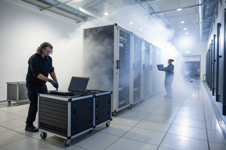 High-tech facility processing IT equipment for disposal.