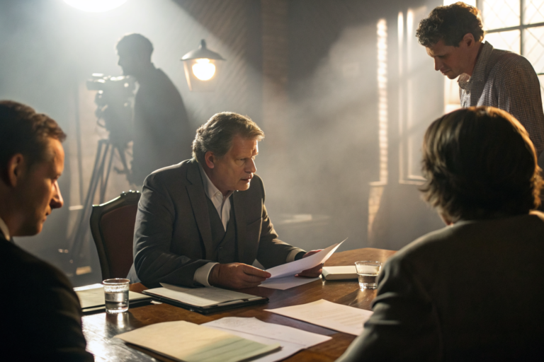 Executive at table with financial documents, discussing ITAD budget.