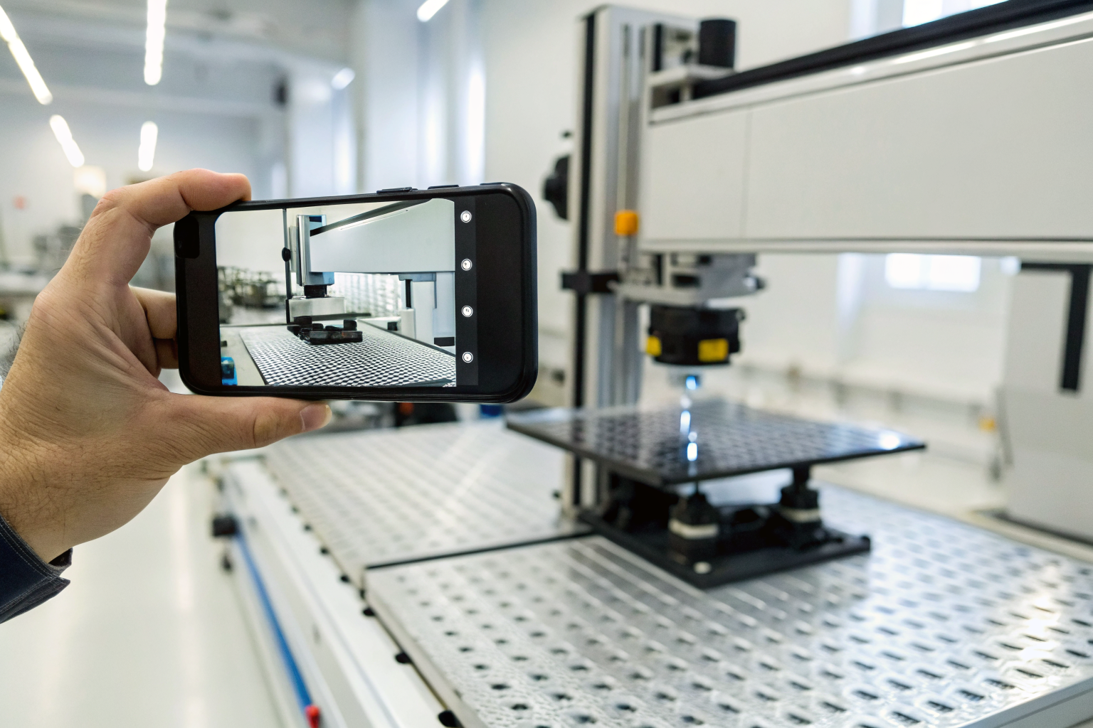 Smartphone photographing device serial number in tech lab.