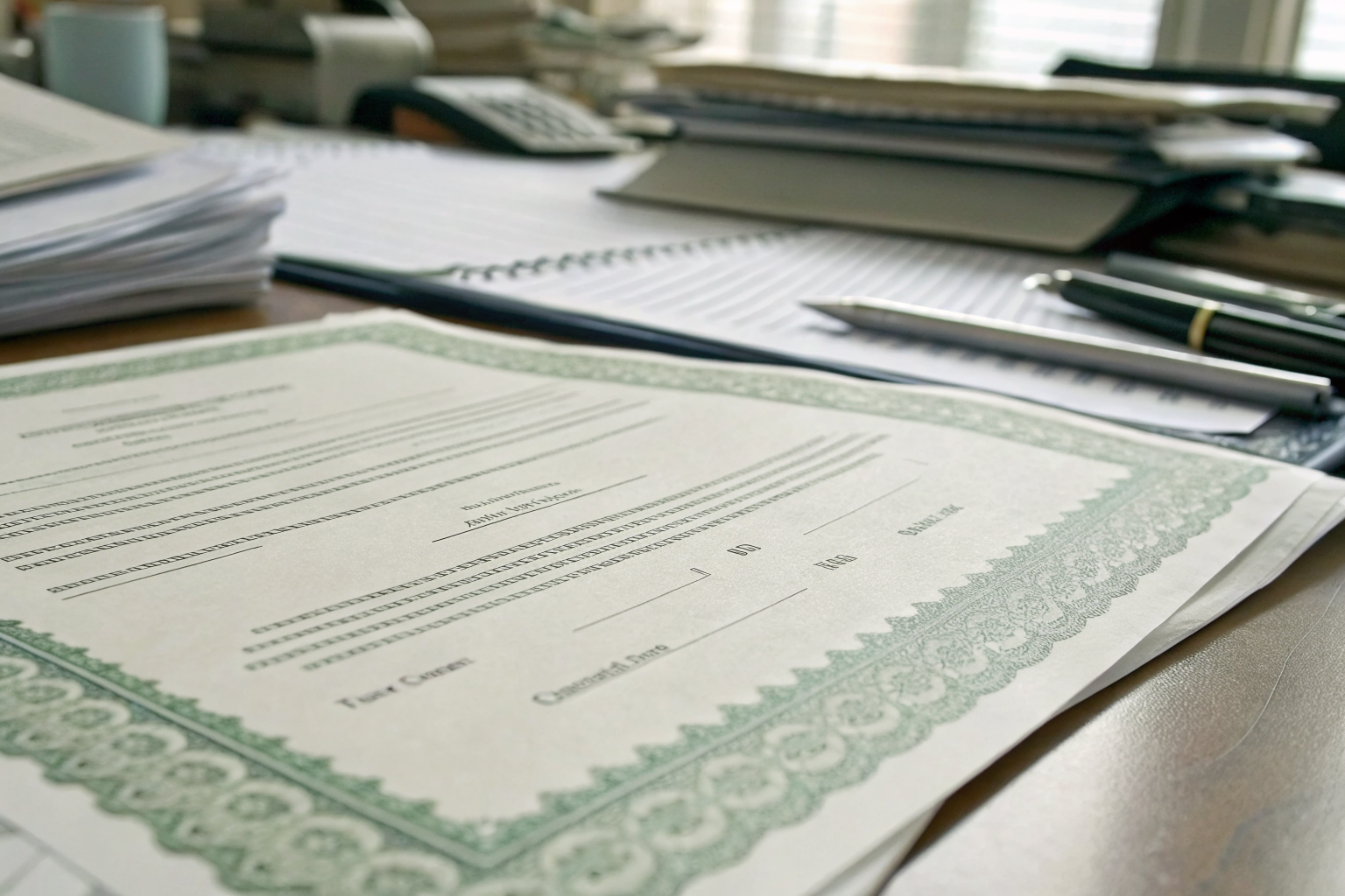 Certificate of Destruction with generic timestamps on desk.